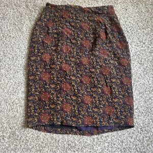 Vintage Silk Patterned Skirt Formal Casual Pencil